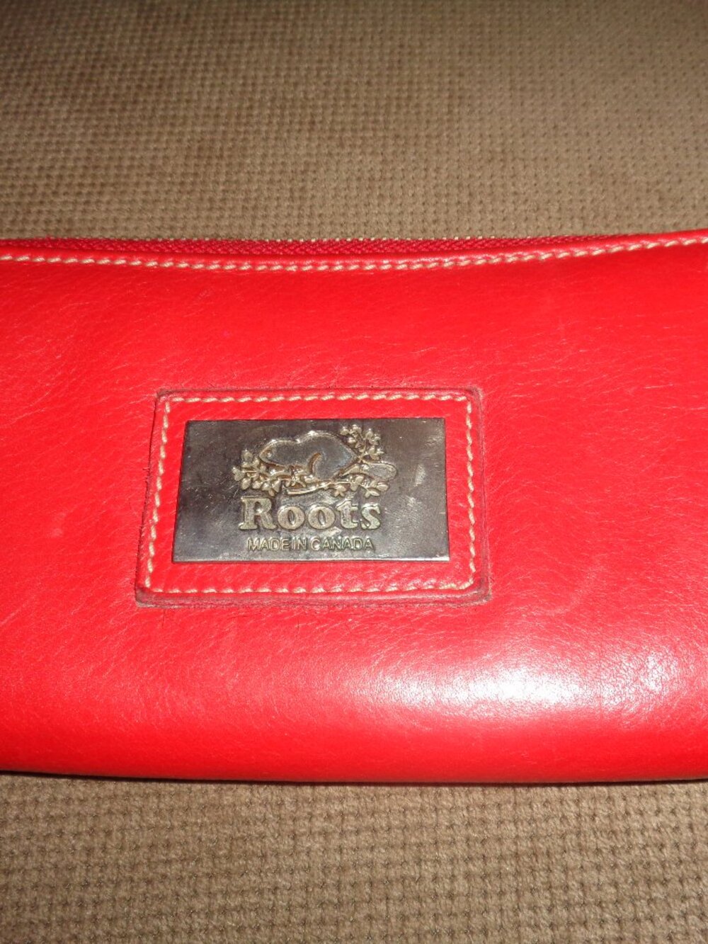 ROOTS CANADA Red Leather Zip Around Large Wallet Clutch Wristlet; nicely used me